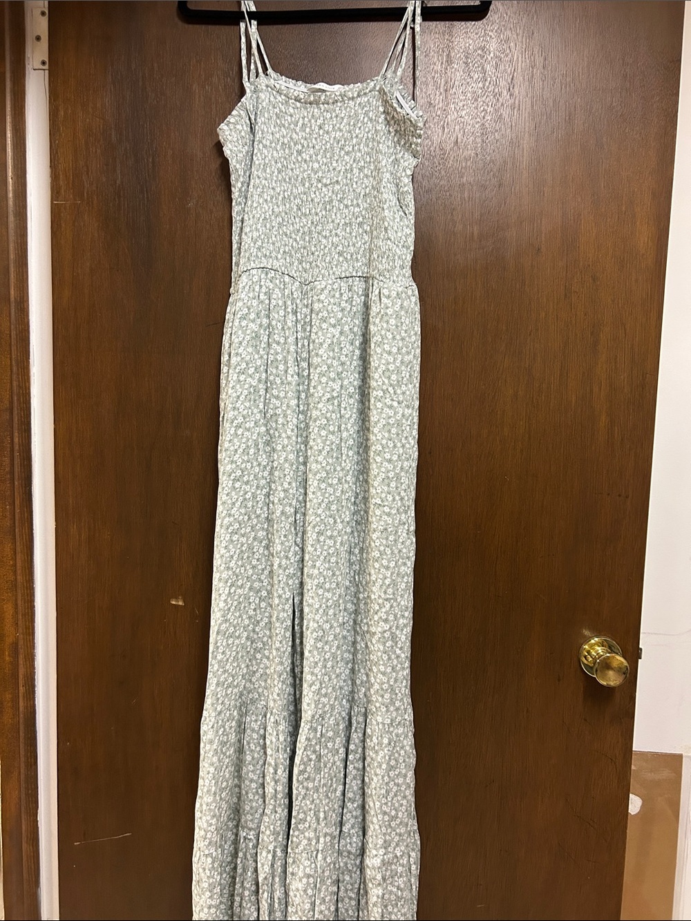 Girls' Light Green Floral Maxi Dress - Sleeveless Spaghetti Strap
